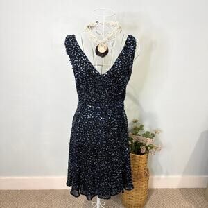 Stunning vintage 80s sparkly midnight blue beaded sequin cocktail midi dress